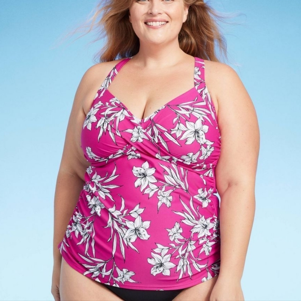 Kona Sol Magenta Floral Tankini Top